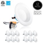 Parmida (12 Pack) 4 inch Dimmable LED Retrofit Recessed Downlight, 9W (65W Replacement), Smooth Design, 600lm, 5000K (Day Light), ENERGY STAR & ETL, LED Ceiling Can Light, LED Trim