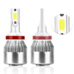 H11 LED Headlight Bulb with COB Chips 72W 8000LM 2PCS LED Car Lights All-in-One Conversion Kits with White Lamps 6500K 12V LED High Low Beam Headlights H8 H10 – 3 Year Warranty