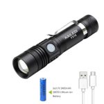 LED Flashlight ,Ultra Bright High Lumen LED Tactical Flashlight USB Rechargeable Mini Handheld Flashlight,Outdoor waterproof /Zoomable/ Adjustable Focus 3 Modes (black2)