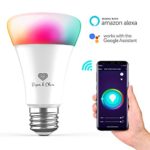 Piper and Olive Smart WiFi LED Light Bulb 60 watt equivalent – Dimmable – Color Changing – Works With Amazon Alexa and the Google Assistant – No hub required – E26, 7w – (1 pack)