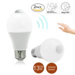 BRTLX Infrared Motion Sensor Light Bulb LED A19 13W E26 6000K Cool White Auto On/Off Night Lights for Stairs Garage Corridor Pack of 2