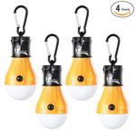 LED Camping Tent Light Bulb with Clip Hooks (Yellow,4-Pcs)