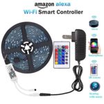 WenTop Wifi Wireless Smart Phone Controlled Led Strip Light Kit with DC12V UL Listed Power Supply Waterproof SMD RGB 5050 16.4Ft(5M) 150leds Flexible Music Led Lights Work with Android, IOS and Alexa
