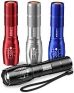 Pack of 4 Tactical Flashlights, BYBLIGHT 800 Lumen Ultra Bright XML-T6 LED Flashlight with 5 Modes, Zoomable, Waterproof, Handheld Small Flashlight for Outdoor Camping, Fishing and Hunting (Colorful)