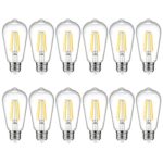 Ascher E26 LED Light Bulbs, 6W, Equivalent 60W, 800lm, Warm White 2700K, ST58 Edison Bulb,Vintage Filament Clear Glass, Non Dimmable, Pack of 12