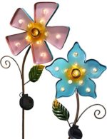 BRIGHT ZEAL [Set of 2] 10″ Large METAL Flower LED Solar Lights Outdoor Patio Lights Solar Powered – Garden Solar Lights Outdoor Decorative Yard Decor Stakes – LED Flower Lights Figurine Lamps