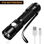 USB Rechargeable Tactical LED Flashlight, IPX8 Waterproof Cree Flashlight, 5 Modes Super Bright Torch for Camping, Hiking, Diving (Battery Included)