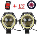 125W Motorcycle light Cree LED headlight U7 Fog Lamp Spotlight DRL Daytime Driving Lights Strobe Fashlight with white Angel Eyes Ring and ON/OFF toggle Switch(pack of 2)