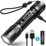 Rechargeable Flashlight, BYB F18 LED Tactical Flashlight, 800 Lumens Super Bright Pocket-Sized CREE LED Torch with Clip, IP67 Water Resistant, 5 Modes for Camping, Hiking, Emergency & EDC (Black)