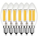 C35 Crystal Candelabra Edison LED Light Bulb 6W Equivalent 60W E12 Base Clear Dimmable 2700K Warm White – UL Listed (6 Pack)