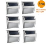 Solar Step Light, Outdoor Solar Deck Light Lighting for Wall, Pathway, Staircase, Dock, Walkway, Patio, Garden, Yard – Modern Stainless Steel Waterproof Auto On/Off (Warm White 6 Pack)