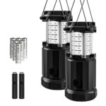 Etekcity 2 Pack Portable LED Camping Lantern Flashlights with 6 AA Batteries – Survival Kit for Emergency, Hurricane, Outage (Black, Collapsible) (Upgraded Dimmer Button CL30)