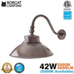 Bobcat Lighting 14 Inch Bronze LED Gooseneck Barn Light Fixture, Photocell Included, 42W, 3000K(Warm White), 4000 Lumens, IP65. Energy Star Rated – ETL Listed – Sign Lighting