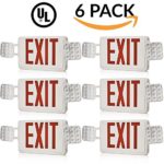 Sunco Lighting 6 PACK – UL Listed- Single/Double Face LED Combo Emergency EXIT Sign with 2 Head Lights and Back Up Batteries- US Standard Red Letter Emergency Exit Light
