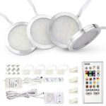 Bason Lighting Under Cabinet Lighting Kit, Aluminum shell, RGB + White Color Change Led Puck Lights for Kitchen Shelf Decoration,Color DIY Timing Fuction with Remote Control