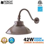 Bobcat Lighting 14 Inch Bronze LED Gooseneck Barn Light Fixture, Photocell Included, 42W, 5000K, 4200 Lumens, IP65. Energy Star Rated – ETL Listed – Sign Lighting