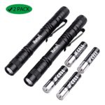 Hatori High Powered Mini Pen Flashlight 2 Pack, 5.24inch Small LED Flashlight Set, Two Pair AAA Alkaline Batteries included