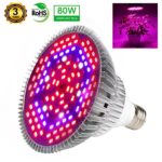 80W Led Grow Light Bulb, Plant Light Bulbs Full Spectrum for Indoor Plants Hydroponics Vegetables and Seedlings, Grow Bulb for Flowers Tobacco Garden Greenhouse and Organic Soil (E26 120LEDs)
