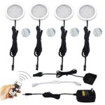 Aiboo LED Under Cabinet Lighting Kit 4 Packs of 12V Puck Lights with RF Dimmable Wireless RF Remote Control for Kitchen Counter Accent Lighting(Cold white)