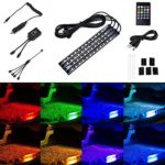 48 LED Car Led Light Strip Kit (4 Neon Light Bars) Car Interior Lights with Dimmer Switch Wireless Remote USB Sound Active RGB 8 Colors 12V Pickup Truck ATV RV SUV Trailer Jeep Ford Dodge