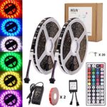 LED Strip Lights Kit,BEILAI waterproof LED Light Strip black PCB 5050 DC 12V Flexible Neon Tape 32.8 Ft (10M) 30led/m with 44key RF Controller for Christmas Kitchen Party Indoor and Outdoor decoration