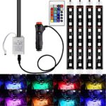LED Interior Car Lights – HenLight 4pcs 7 Color RGB 36 LED Decorative Atmosphere Neno Lights Strip Waterproof Underdash Lighting Kit with Wireless Remote Control and Car Charge