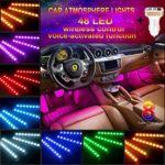 Car LED Strip Lights, MATIXING 4pcs 48 LED Car Interior Music Light Multicolor Music Control Wireless Remote Control，Dual Smart USB Ports Car Charger