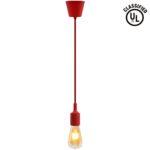UL-listed Single Socket Pendant Light Fixture (Multi-color Options), Textile Insulating Lamp Cord, Silicon E26/E27 Lamp Holder for Home, Commercial, Pub, Club, Counter, Accent & Decorative Lighting, Red