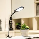 LVWIT LED Desk Lamp Stepless Dimmable 3000K to 6000K，5W USB Powered Clamp Light with 24 LEDs, Flexible Clip On Lights, Memory Function Black Version
