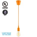 UL-listed Single Socket Pendant Light Fixture (Multi-color Options), Textile Insulating Lamp Cord, E26/E27 Lamp Holder for Home, Commercial, Pub, Counter, Accent & Decorative Lighting, ORANGE