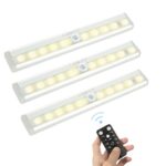 LUNSY Closet Lights Battery Operated, Wireless Remote Control LED Under Cabinet Lighting for Kitchen/Wardrobe/Drawer/Cupboard/Pantry, Stick-on Anywhere 10 LED Night Light Bar, 3 Pack