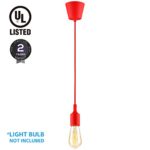 UL-listed Single Socket Pendant Light Fixture (Multi-color Options), Textile Insulating Lamp Cord, Silicon E26/E27 Lamp Holder for Home, Commercial, Pub, Counter, Accent & Decorative Lighting, RED