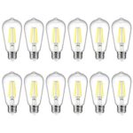 Ascher E26 LED Light Bulbs, 6W, Equivalent 60W, 800lm, White 5000K, ST58 Edison Bulb, Vintage Filament Clear Glass, Non Dimmable, Pack of 12