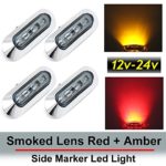 4 pcs TMH 3.6″ submersible 4 LED Smoked lens Red & Amber Side Led Marker ( 2 + 2 ) 10-30v DC , Truck Trailer marker lights, Marker light amber, Rear side marker light, Boat Cab RV