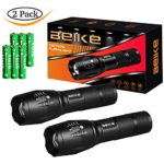 Beike 2 Pack 1000 lumens Tactical Flashlights, Super Bright Handheld Outdoor CREE LED Torch Flashlight with Adjustable Focus 5 Light Modes for Camping Hiking Emergency(AAA Batteries Included)