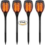 Gold Armour 2PACK/4PACK Solar Lights Outdoor – Flickering Flames Torch Lights Solar Light – Dancing Flame Lighting 96 LED Dusk to Dawn Flickering Tiki Torches Outdoor Waterproof Garden (4Pack Black)