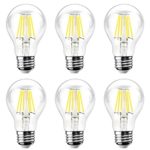 Ascher E26 LED Classic Light Bulbs / 8W, Equivalent 75W, 1000lm / Daylight White 5000K / Filament Clear Glass / Non Dimmable / Pack of 6