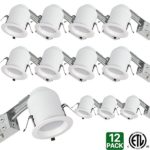 Hykolity 4 Inch White LED Remodel Recessed Lighting Kits, IC Rated Remodel Housing and Dimmable LED Downlight Damp Rated 10W 700lm 5000K Daylight White ETL Listed – Pack of 12