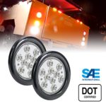 OLS 2pc 4 Inch Round LED Trailer Tail Lights – WHITE Reverse Back up Trailer Lights for RV Trucks (DOT Certified, Grommet & Plug Included)