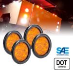 OLS 4pc 4″ Round AMBER LED Tailer Tail Lights – Park Turn Tail Lights For RV Trucks Jeep (DOT Certified, Grommet & Plug Included)