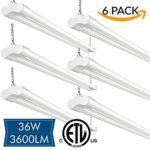 Amico 6 PACK 4ft 36W LED Utility Shop Lights, 3600lm 100W Equivalent, Double Integrated LED Fixture,ETL, Ceiling Lights, Garage lights, Frosted (36W Shop Light 6 Pack, 36W Shop Light 6 Pack)