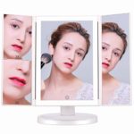 Makeup Vanity Mirror 36 Natural 4 LED Tape- Lights Newest Trifold Mirror with Touch Screen and USB Charging/AAA Batteries, 180°Rotation Adjustable Stand Freely on Countertop, 1X/2X/3X Magnification