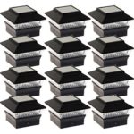 12 Pack Solar Power Square Outdoor Post Cap Lights for 4×4 PVC Posts (Black)