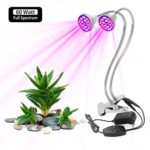 Derlights 60W Dual Head LED Grow Light, Full Spectrum Desk Clip Grow Lamp with 360° Flexible Metal Arms & Double on/off Switch for Indoor Plant Office Home Garden Greenhouse