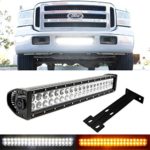 iJDMTOY Complete 20″ 120W High Power Dual Color (White and Amber) LED Light Bar w/ Lower Bumper Grille Mounting Brackets, Wiring Harness For 1999-2007 Ford F-250 F-350 Super Duty