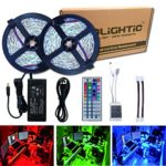 RoLightic Led Strip Lights Kit SMD 5050 32.8 Ft (10M) 300LEDs RGB Rope Lights with 44key IR Controller and 12V 5A Power Supply for Indoor Home Cabinet Bedroom Background Use