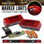 Partsam Submersible Truck Trailer LED Light Kits,Pairs Rectangular Stop Turn Tail Lights w/Wire &bracket+14.17″ Red 3 Light 9 LED Stainless Steel ID Light Bar+2×3.9″ Amber 3 LED Side Marker Lamps