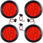4pcs Red Round 4″ 12- LED Brake Stop Tail Light for Cargo Semi Trailer Container Tractor Truck Bus Lorries