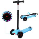 WeSkate MG3 Kids 3 Wheel Kick Scooter, PU Flashing Wheels ABEC 5, 3 Adjustable Heights, Easy-Folding, 110lbs Weight Support, Age 3-12 (Blue)