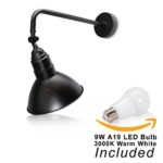 10″ Black Barn Light Fixture with Adjustable 19 3/4″ Curved Arm and 9W A19 LED Bulb Included – 800 lumens – Indoor/Outdoor Use – Sign Lighting – LED Wall Lamps (3000K Warm White)